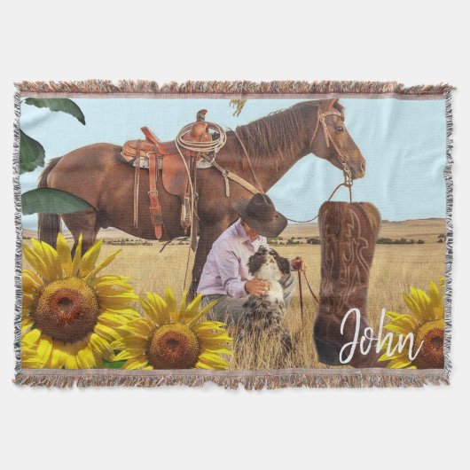 Zonnebloem Cowboy Horse Throw Blanket Deken (Voorkant)