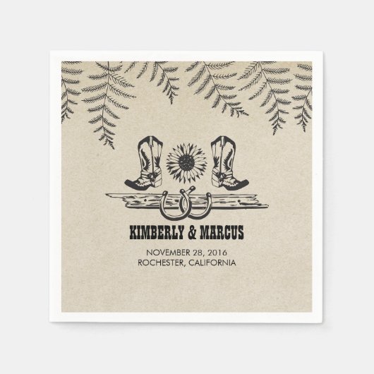 Zonnebloem Cowboy Laarzen Rustieke Country Wedding Servetten (Voorkant)