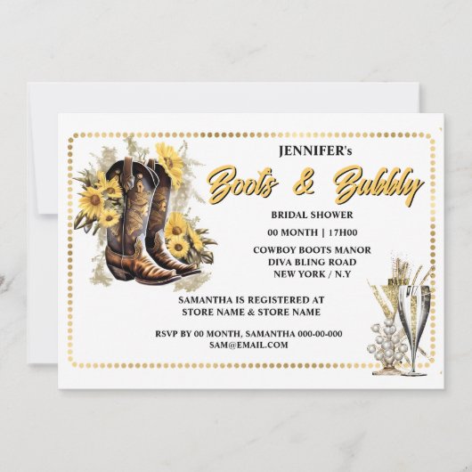 Zonnebloem cowgirl boots bubbly gouden lijst chic kaart (Voorkant)