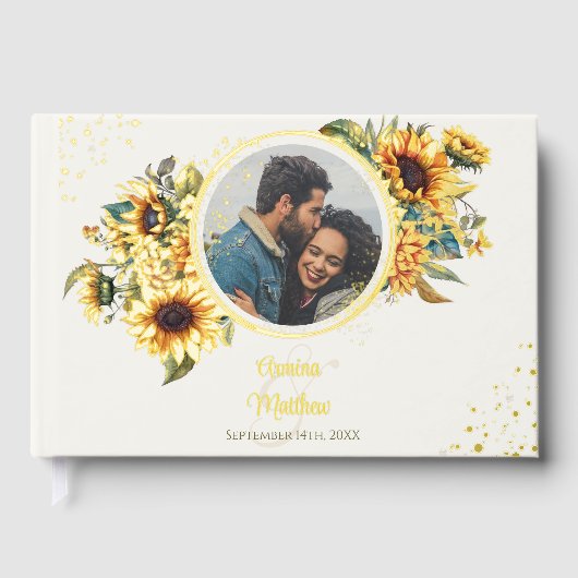 Zonnebloem Crème Foto Bruiloft Gastenboek (Voorkant)