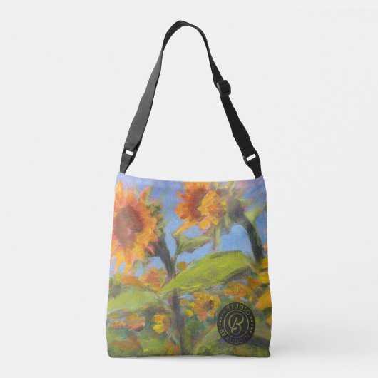 Zonnebloem Cross-over Bag met Zwarte Logo Crossbody Tas (Achterkant)