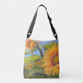 Zonnebloem Cross-over Bag met Zwarte Logo Crossbody Tas (Voorkant)