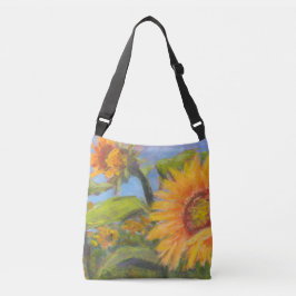 Zonnebloem Cross-over Bag met Zwarte Logo Crossbody Tas