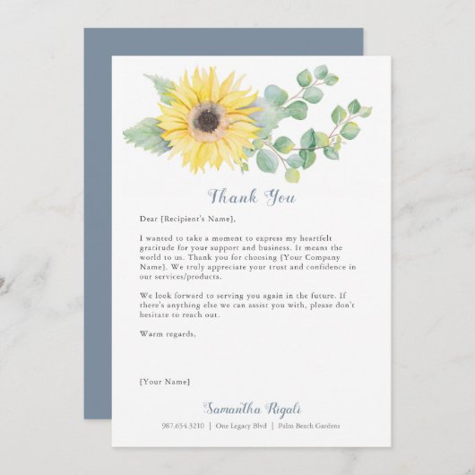 Zonnebloem Custom Dank u Kaarten voor Bedrijven (Voorkant / Achterkant)