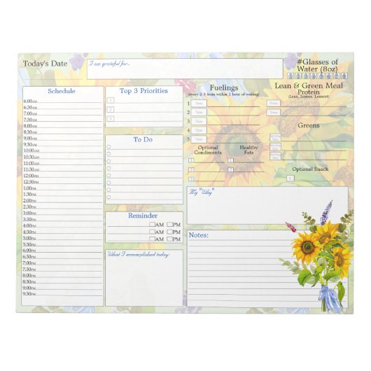 Zonnebloem | Dagelijkse planner | 5 en 1 Food Jour Notitieblok (Voorkant)