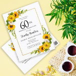 Zonnebloem Daisy 60ste verjaardag Party uitnodigin Briefkaart<br><div class="desc">gele zonnebloem bloemenuitnodiging voor de 60e verjaardag. Gele pioenen en witte madeliefjes mengen zich met de zonnebloemen. Een rechthoekig gouden lijst geeft het een elegante vibe. Zeer gemakkelijk aan te passen. De achterkant heeft een zonnebloemboeket. Dit is perfect voor een zomerse verjaardagsviering. Dit artikel maakt deel uit van het Yellow...</div>