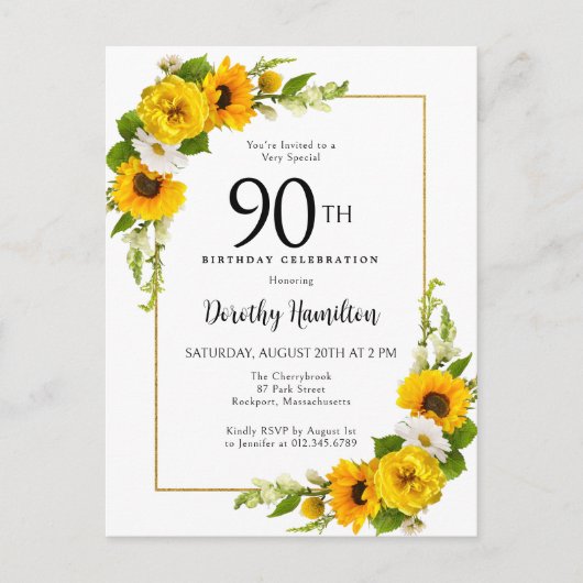 Zonnebloem Daisy 90ste verjaardag Party uitnodigin Briefkaart