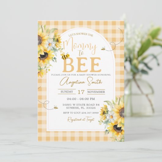 Zonnebloem Daisy Bee Mama to Bee Baby shower Kaart (Staand voorkant)