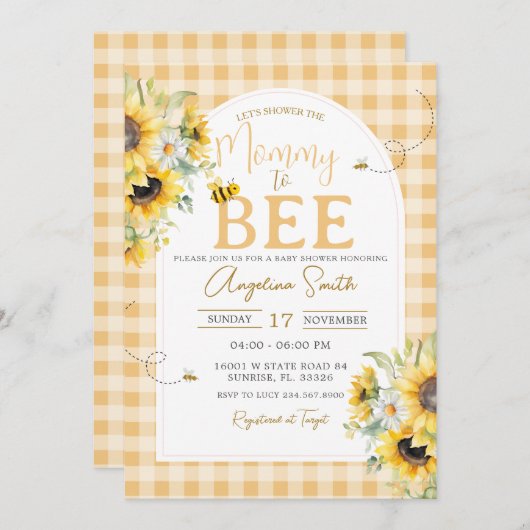 Zonnebloem Daisy Bee Mama to Bee Baby shower Kaart (Voorkant / Achterkant)