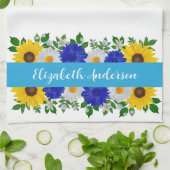 Zonnebloem Daisy Blue Floral Theedoek (Gevouwen)