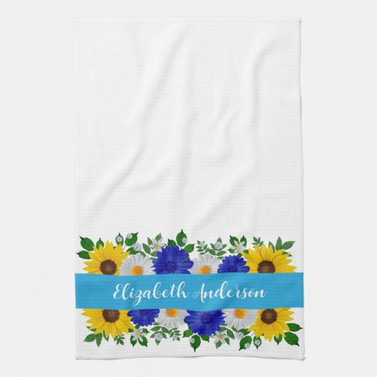 Zonnebloem Daisy Blue Floral Theedoek (Verticaal)