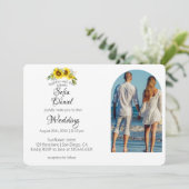 Zonnebloem daisy boog elegante foto uitnodiging (Staand voorkant)