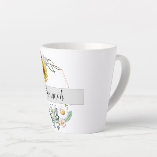 Zonnebloem Daisy Painted Floral Monogram Naam Latte Mok (Rechterhoek)