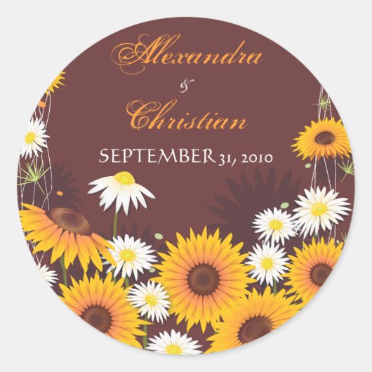 Zonnebloem Daisy Save De Datum Bruiloft Aankondigi Ronde Sticker (Voorkant)