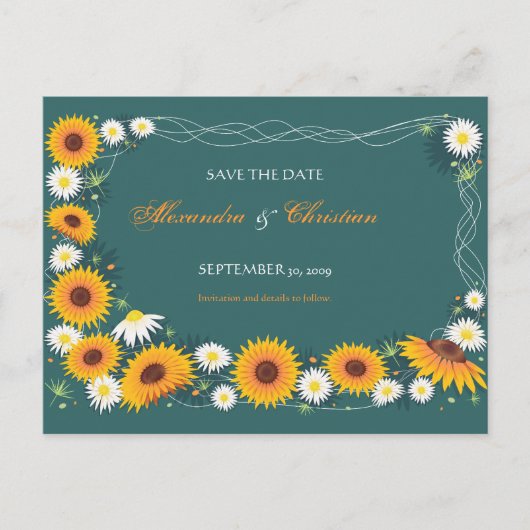 Zonnebloem Daisy Save the Date Wedding Aankondigin Aankondigingskaart (Voorkant)
