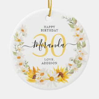 Zonnebloem & Daisy Wreath Floral 30 Jubileum Keramisch Ornament