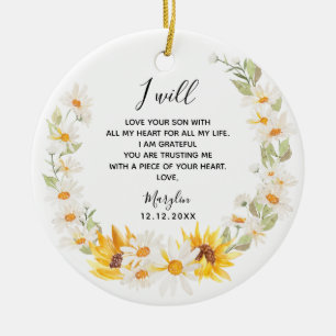 Zonnebloem & Daisy Wreath Moeder van de Groom Keramisch Ornament