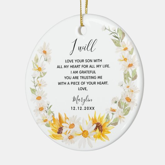 Zonnebloem & Daisy Wreath Moeder van de Groom Keramisch Ornament (Links)