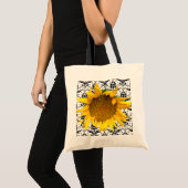 Zonnebloem Damask Bag met zwart Tote Bag (Voorkant (product))