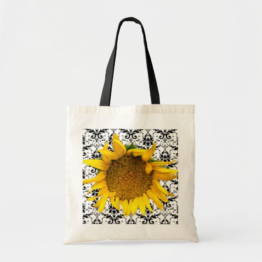Zonnebloem Damask Bag met zwart Tote Bag (Voorkant)