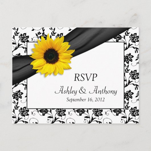 Zonnebloem Damask Wedding RSVP Briefkaart (Voorkant)