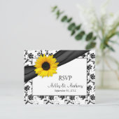 Zonnebloem Damask Wedding RSVP Briefkaart (Staand voorkant)