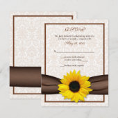 Zonnebloem Damast Bloem Bruiloft Antwoordkaart RSVP Kaartje (Voorkant / Achterkant)