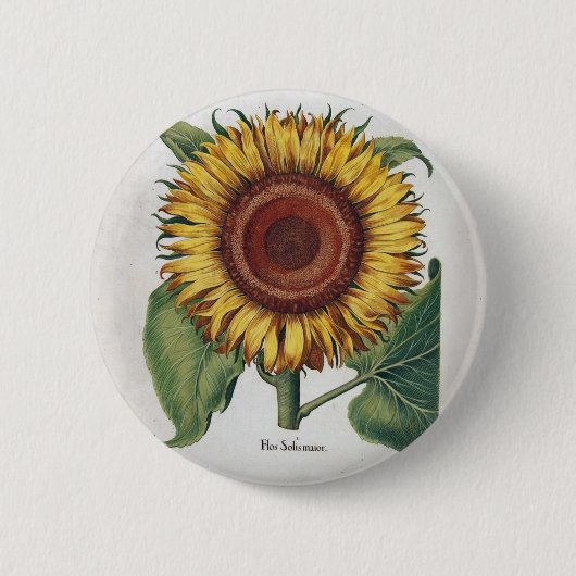 Zonnebloem  damast bloemmotief kunst ronde button 5,7 cm (Voorkant)