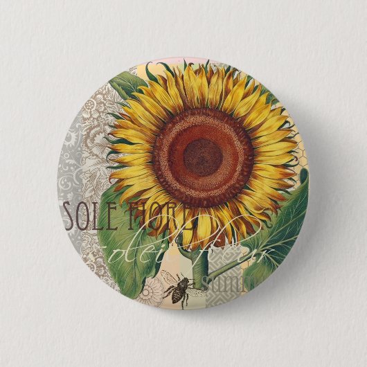 Zonnebloem damast bloemmotief kunst ronde button 5,7 cm (Voorkant)