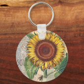 Zonnebloem  damast bloemmotief kunst sleutelhanger (Voorkant)