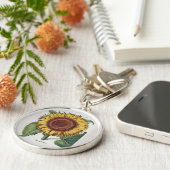 Zonnebloem  damast bloemmotief kunst sleutelhanger (Zijkant)