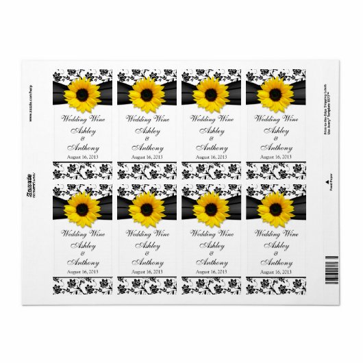 Zonnebloem Damast Bruiloft Wijn Flesetiketten Etiket (Full Sheet)
