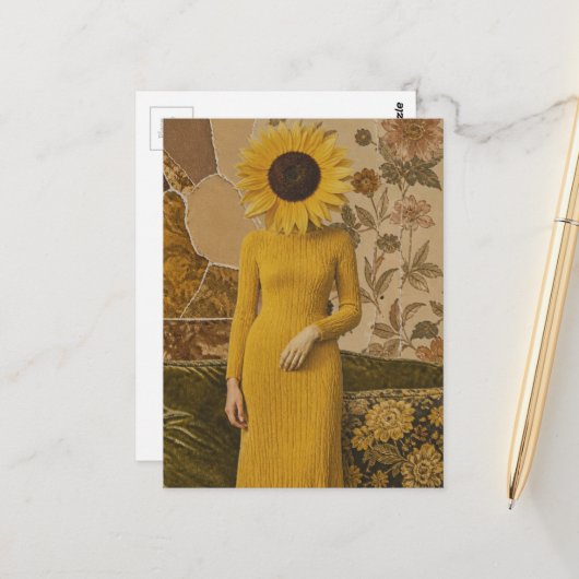 Zonnebloem Dame Briefkaart (Voorkant / Achterkant in situ)