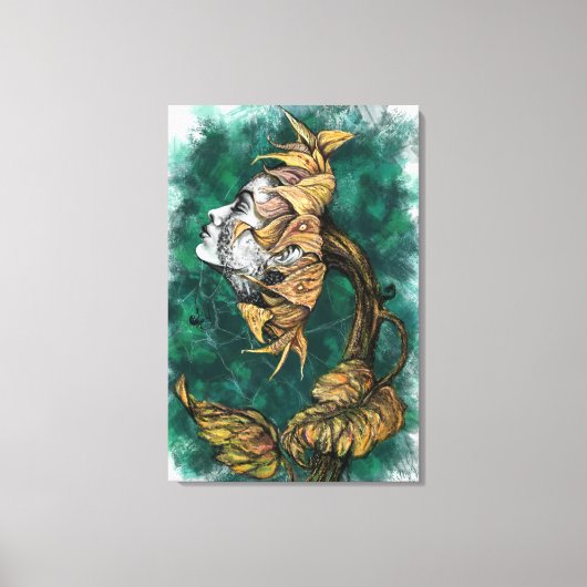 Zonnebloem Dames Surrealisme Canvasprint - Schilde Canvas Afdruk (Voorkant)