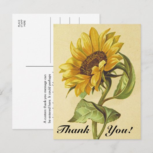  zonnebloem: "Dank je!" Briefkaart (Voorkant / Achterkant)