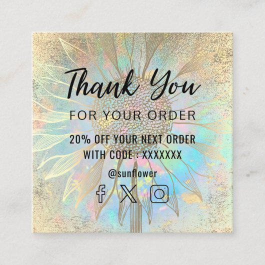 zonnebloem dank je creditcard vierkante visitekaartje (Voorkant)