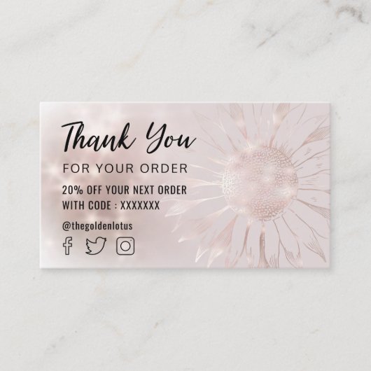 zonnebloem dank je creditcard visitekaartje (Voorkant)