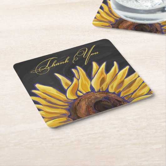 Zonnebloem Dank je Kartonnen Onderzetters (Schuin)