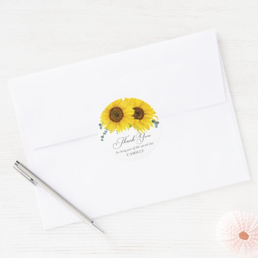 Zonnebloem Dank je Ronde Sticker (Envelop)