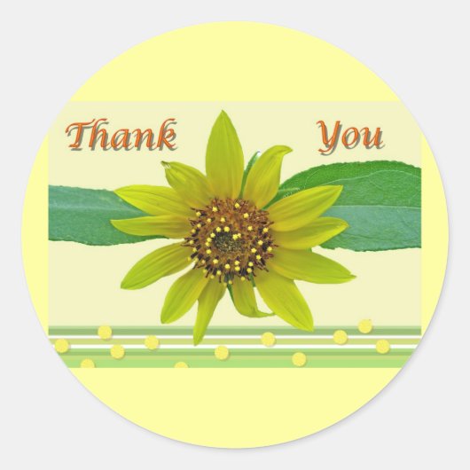 Zonnebloem Dank je wel. Ronde Sticker (Voorkant)