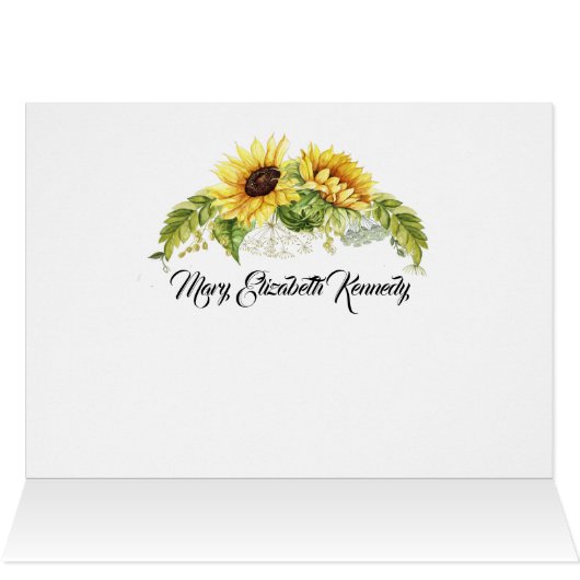 Zonnebloem Dank u, Denken aan u of Blanco notitie (Binnen Horizontaal (Boven))