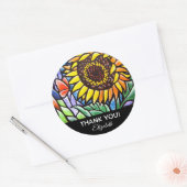 Zonnebloem dank u Glas in lood gepersonaliseerde k Ronde Sticker (Envelop)