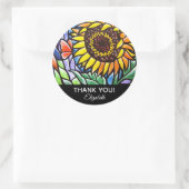 Zonnebloem dank u Glas in lood gepersonaliseerde k Ronde Sticker (Tas)