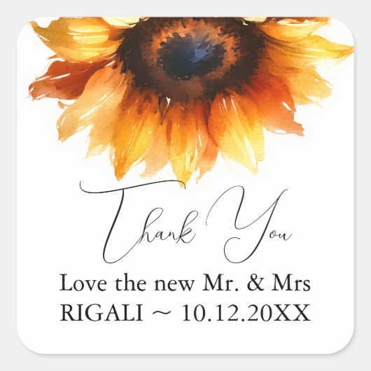 Zonnebloem Dank u Stickers (Voorkant)