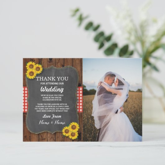 Zonnebloem Dank u Verloving Huwelijkshout Foto Kaart (Staand voorkant)