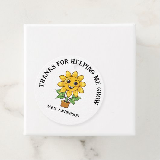 Zonnebloem dank u voor het helpen van mij groeien  bedankjes labels (In situ)