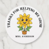 Zonnebloem dank u voor het helpen van mij groeien  bedankjes labels (Voorkant)