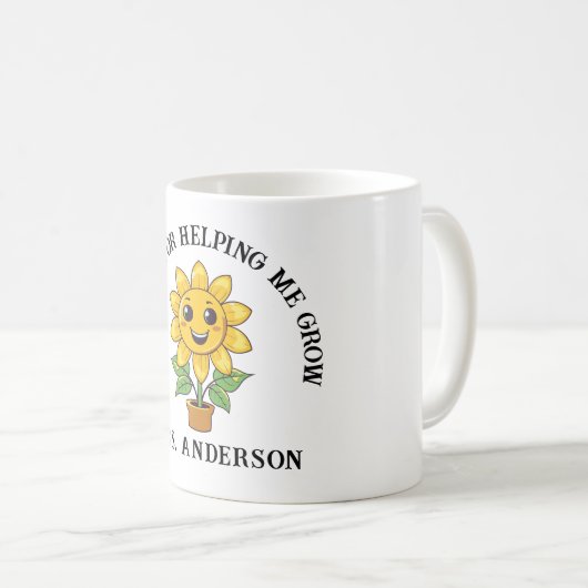 Zonnebloem dank u voor het helpen van mij groeien  koffiemok (Voorkant rechts)
