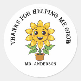 Zonnebloem dank u voor het helpen van mij groeien  ronde sticker
