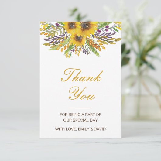 Zonnebloem Dankkaart, Huwelijkskaart op Maat RSVP Kaartje (Staand voorkant)